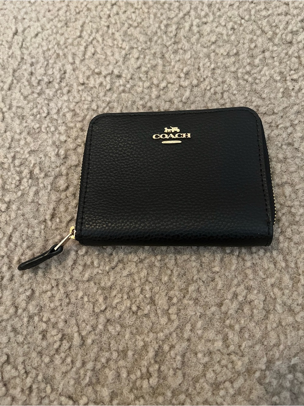 Coach Black Pebbled Zip Around Wallet with Gold Logo